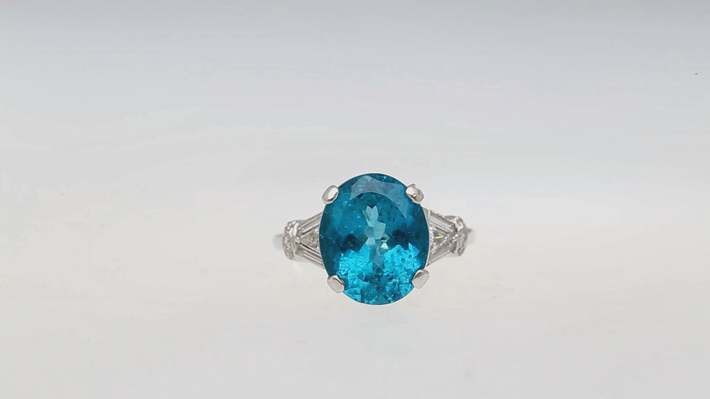 5.87 Carat Apatite and Diamond Platinum Cocktail Ring