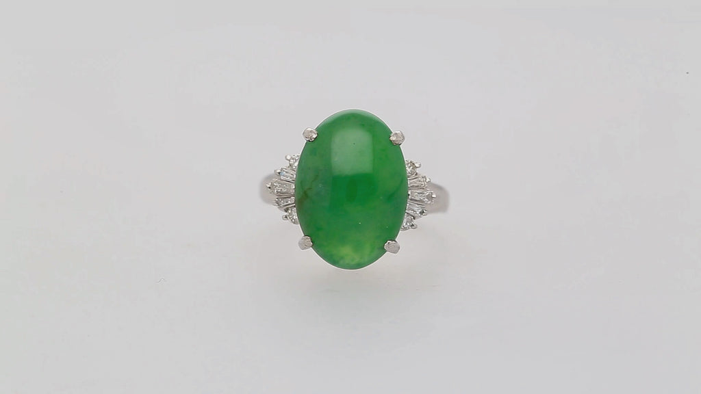 9 Carat Untreated Jadeite Jade Fei Cui and Diamond Platinum Ring HK Certified