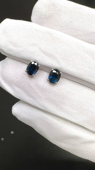 2.15 Carat Oval Cut Natural Sapphire 14K Gold Hypoallergenic Stud Earrings