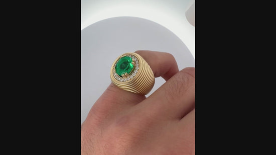 GIA Certified 3.01 Carat Colombian Emerald & Diamond 18K Yellow Gold Unisex Ring