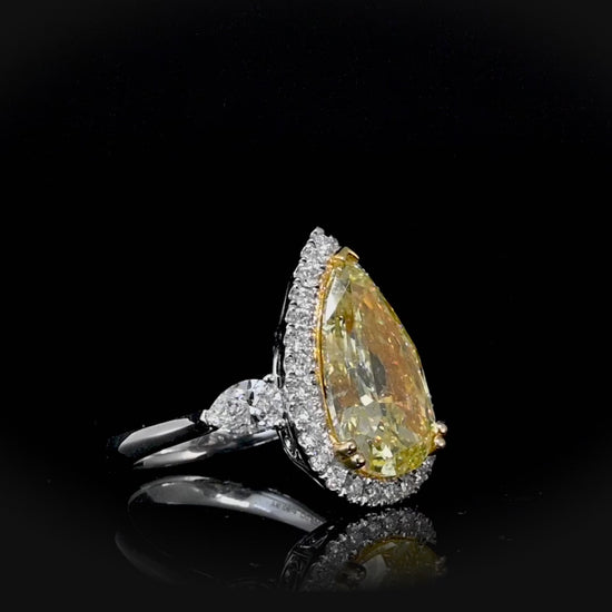 GIA Certified 6.06 Carat Yellow Pear Diamond Halo Filigree Shank Engagement Ring