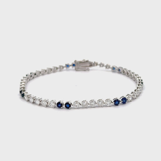 5 Carat Blue Sapphire & Lab Grown Diamond 3-Prong Tennis Bracelet